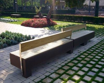 Contemporary public bench - AJC - URBADIS Microarquitectura - HPL / with backrest
