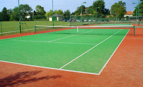 Synthetic floor covering - PLAYRITE - Pro Urba - Aqua Pro Urba - for tennis court / matte / terracotta look