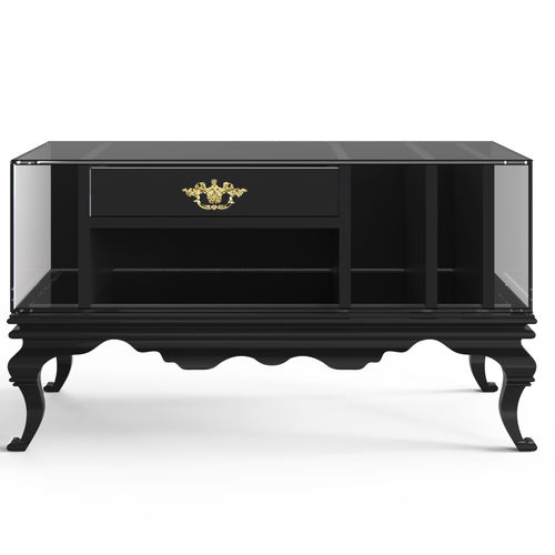 New Baroque design bedside table - TOWER  - BOCA DO LOBO - lacquered wood / smoked glass / wooden base