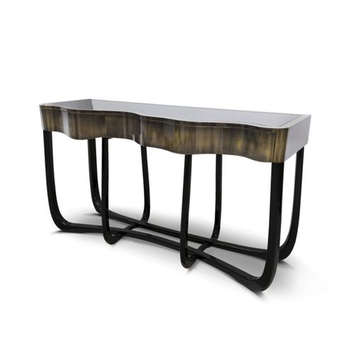 Contemporary sideboard table - SINUOUS PATINA  - BOCA DO LOBO - mahogany / polished brass / lacquered wood base