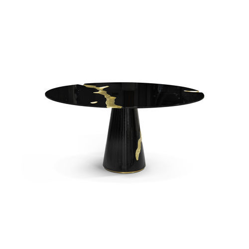 Contemporary dining table - LAPIAZ - BOCA DO LOBO - mahogany / polished brass / lacquered wood base