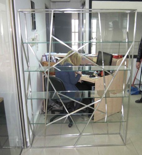 Contemporary shelf - pure inox - stainless steel / glass / for office