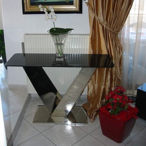 Contemporary sideboard table - pure inox - glass / stainless steel / rectangular