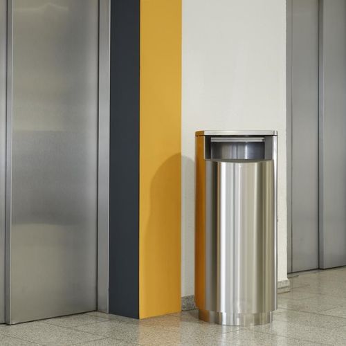 Public trash can - NORBIN-67 - NORCOR MOB.URBAIN - brushed stainless steel / thermo-lacquered steel / with built-in ashtray