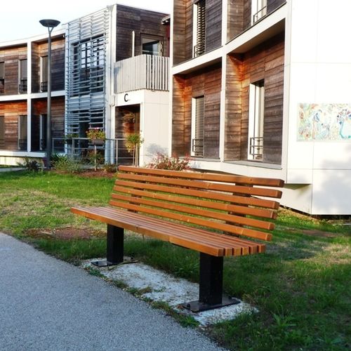 Traditional public bench - SLIM  - NORCOR MOB.URBAIN - hardwood / exotic wood / thermo-lacquered steel