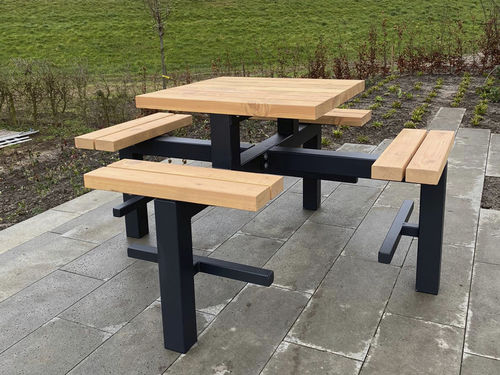 Contemporary picnic table - M-4 M-8 - NORCOR MOB.URBAIN - painted metal / wooden / metal base