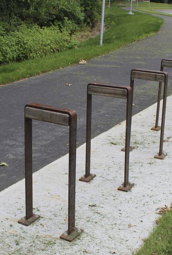 Floor-mounted bike stand - CICLA-1 - NORCOR MOB.URBAIN - powder-coated steel / galvanised steel / exotic wood
