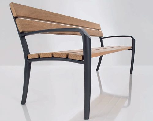 Contemporary public bench - TRANQUILL - NORCOR MOB.URBAIN - exotic wood / cast aluminum / with backrest
