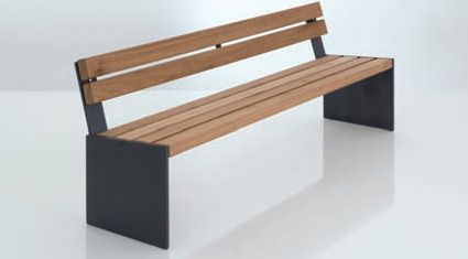 Contemporary public bench - BINGO - NORCOR MOB.URBAIN - exotic wood / sheet steel / with backrest