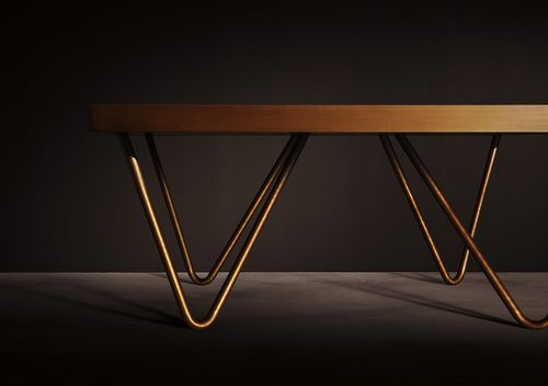 Contemporary table - DC10 - Rossana - brass / brass base / square