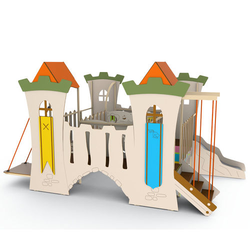 Playground structure - QUATRE TOURS CH&Acirc;TEAU 721 - Transalp - public / wooden / metal