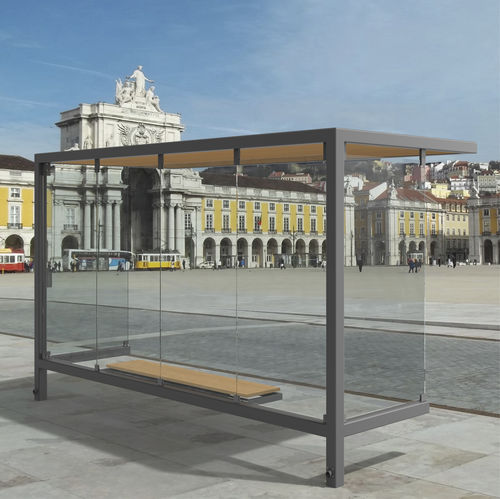 Tempered glass bus shelter - DACIANO  - LARUS DESIGN - steel / plywood / fiberglass