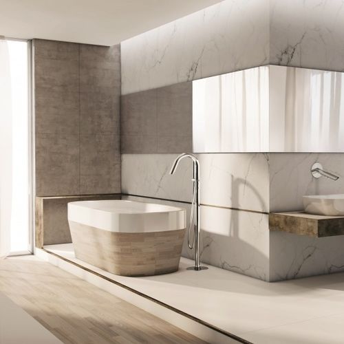 Bathtub mixer tap - AT18500L - Ama Luxury Shower - floor-mounted / stainless steel / bathroom