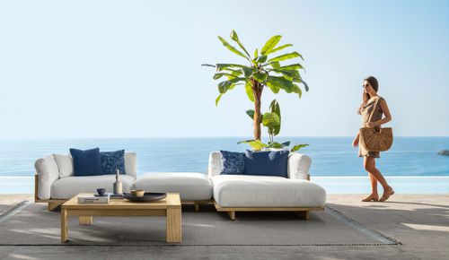 Contemporary pouf - ARGO  - TALENTI - wooden / fabric / square