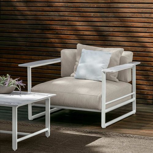 Contemporary armchair - RIVIERA - TALENTI - fabric / aluminum / marble