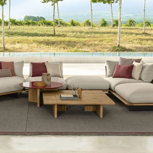 Contemporary coffee table - VENICE - TALENTI - teak / lava / teak base
