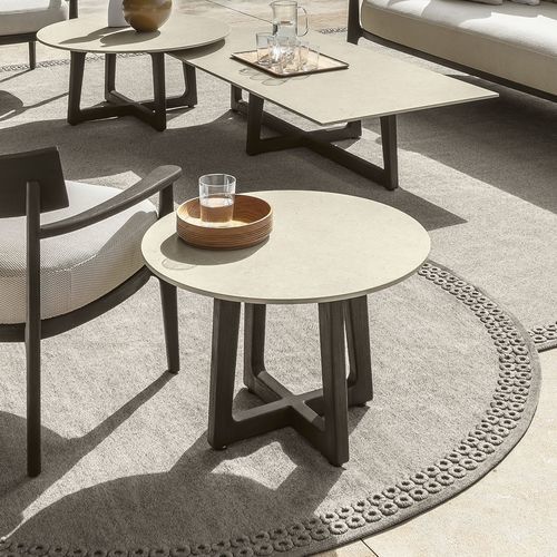 Contemporary side table - EVER - TALENTI - sandstone / lava / teak base