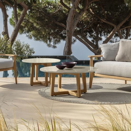 Contemporary coffee table - EVER - TALENTI - sandstone / lava / teak base