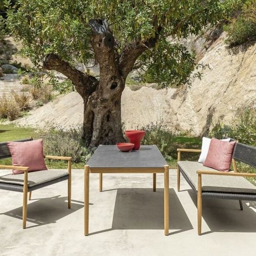 Contemporary dining table - DOLCEVITA  - TALENTI - sandstone / teak base / rectangular