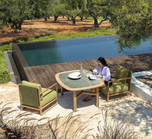 Contemporary dining table - JUN - TALENTI - wooden / sandstone / wooden base