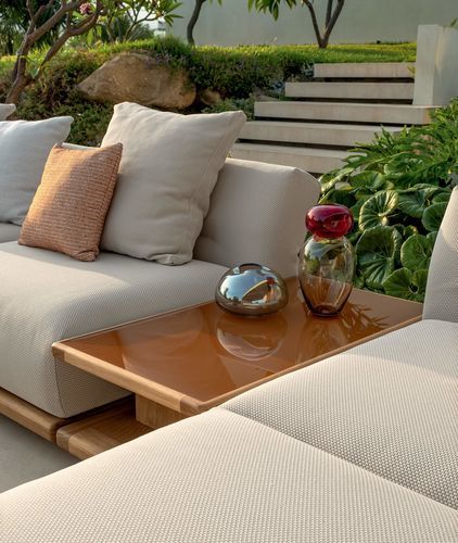Contemporary coffee table - ELTON - TALENTI - solid wood / glass / wooden base