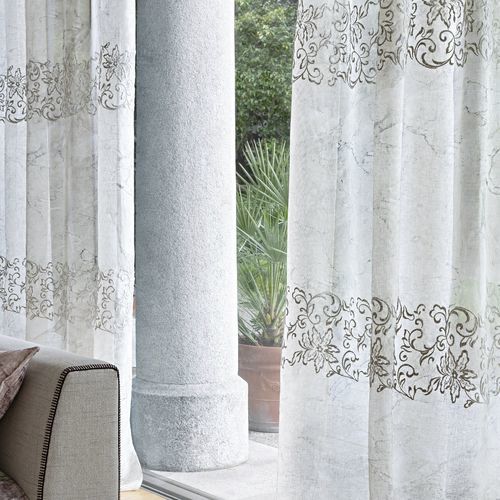 Curtain fabric - DUNE MERVEILLE MARMORINO RICAMO DUE RIGHE  - MASTRO RAPHAEL - floral pattern / linen / embroidered