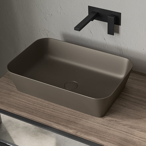 Countertop washbasin - SAMOA - Inda - ceramic / with counter / rectangular