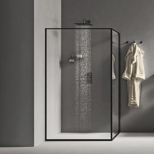 Glass shower enclosure - INDISSIMA - Inda - brushed stainless steel / fixed / with pivot door
