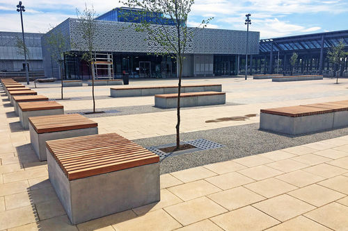 Contemporary public bench - Factory Street Furniture - wooden / concrete