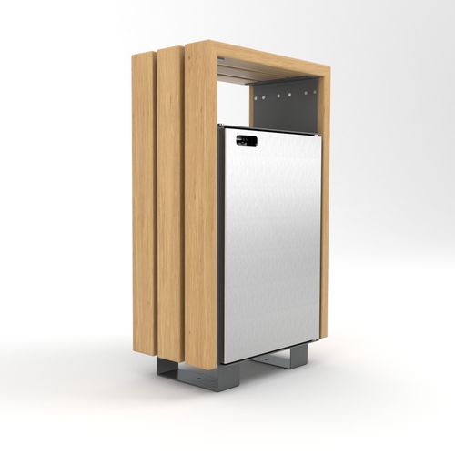Public trash can - BLOC  - Factory Street Furniture - galvanised steel / stainless steel / wooden