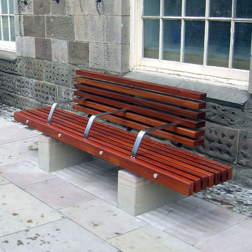 Contemporary public bench - FORFAR TOWN CENTRE - Factory Street Furniture - wooden / stainless steel / stone