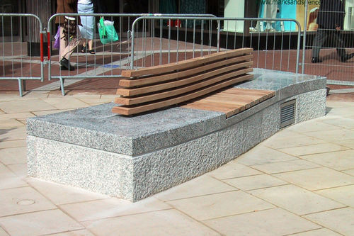 Contemporary public bench - BROAD STREET, READING - Factory Street Furniture - wooden / stainless steel / granite