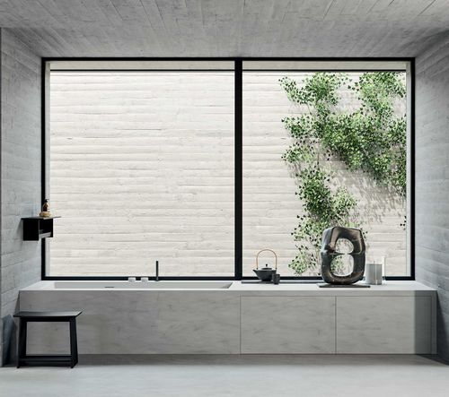 Free-standing bathtub - Bicolor - Rexa Design - back to wall / for homes / Corian®