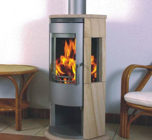 Wood heating stove - A3 ARENA YELLOW - Color Emajl Doo - 3-sided / contemporary / sandstone