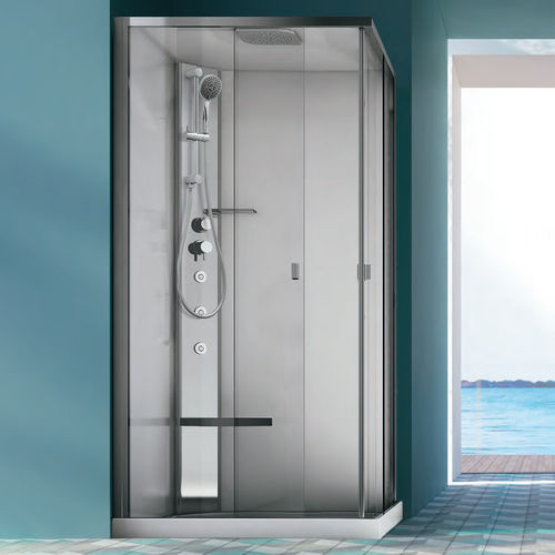 Multi-function shower cubicle - SOUND - Geromin - crystal / aluminum / with sliding door