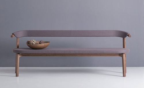 Contemporary bench - WEDA - Mobimex - solid wood / leather / fabric
