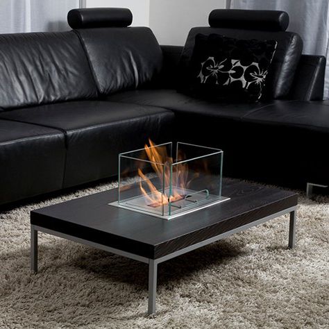 Contemporary coffee table - INSERT  - Bio-Blaze® - tempered glass / stainless steel / rectangular