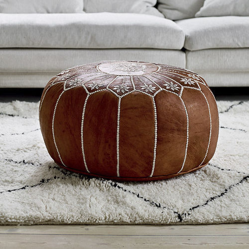 Contemporary pouf - Moroccan - Sika-Design - leather / round / handmade