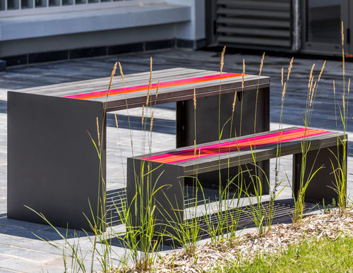 Contemporary table and bench set - SOHA - Concept Urbain - sheet steel / garden / urban