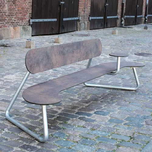 Contemporary public bench - ALTA - Concept Urbain - galvanised steel / HPL / with backrest