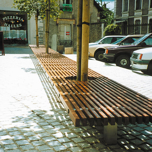 Contemporary public bench - OCÉAN - Concept Urbain - exotic wood / stainless steel / with backrest