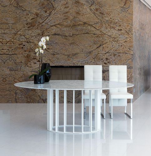 Contemporary table - LIFE CLASS : EMBASSY - Italy Dream Design - marble / chromed metal base / lacquered metal base