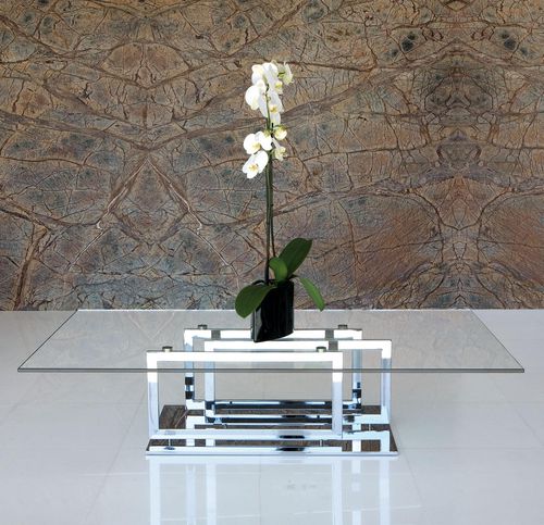 Contemporary coffee table - LIFE CLASS : EXCELSIOR - Italy Dream Design - tempered glass / lacquered metal base / chromed metal base