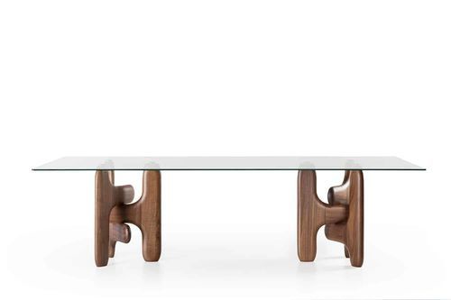 Contemporary dining table - FACE - Italy Dream Design - solid wood / solid wood base / walnut base