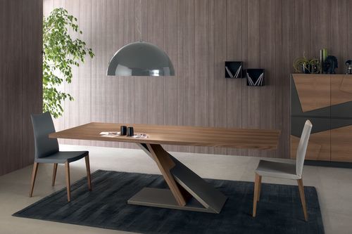 Contemporary dining table - JAVA - Italy Dream Design - wood veneer / metal base / lacquered metal base