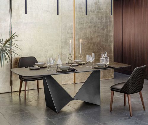 Modern dining table - ORIGAMI - Italy Dream Design - ceramic / metal base / lacquered metal base