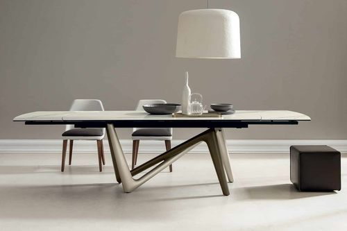 Modern dining table - EDGE - Italy Dream Design - ceramic / metal base / curved
