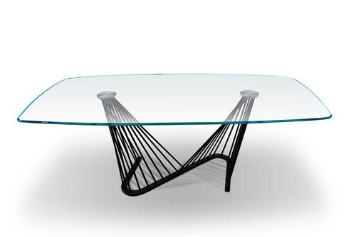 Modern side table - HARP - Italy Dream Design - tempered glass / metal base / oval
