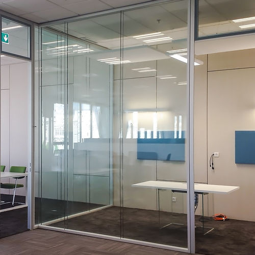 Floor-mounted office divider - DOUBLE GL ISO - Glas Expert - glass / aluminum profile / transparent