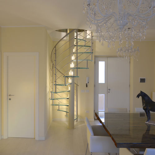 Spiral staircase - SPIRAL VISION - TECNOSCALE - glass step / metal frame / steel frame